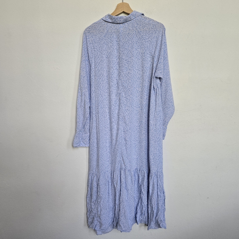 H&M Blue Floral Midi Dress Viscose Collared Long Sleeve Shirt Dress M - Picture 16 of 17